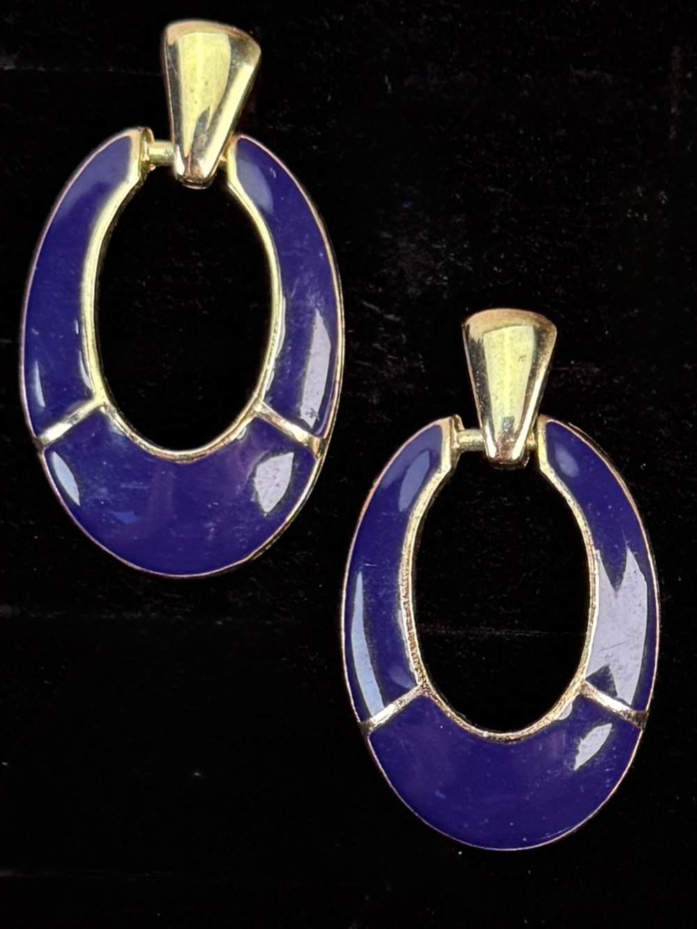 Vintage Goldtone and Purple Bluish enamel pierced Earrings
